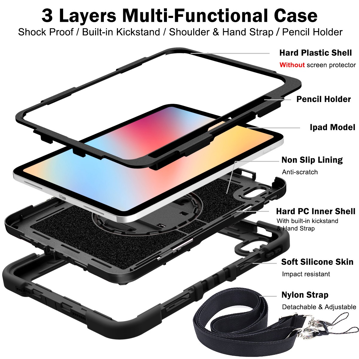Heavy Duty Shockproof Stand Case Cover For iPad 9th/8th/7th/6th/5th Generation