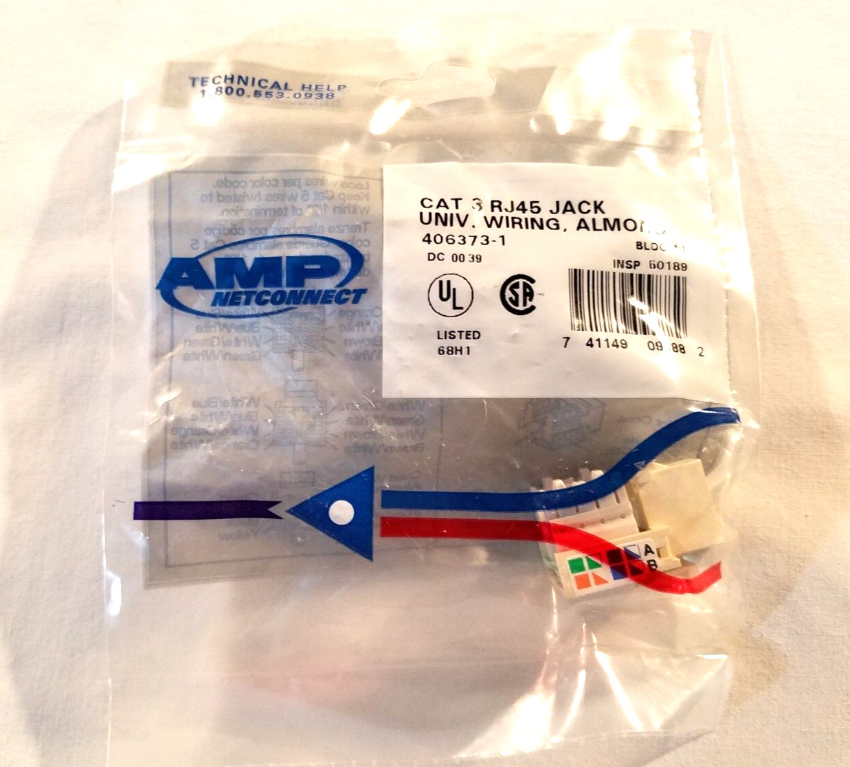 CAT3 RJ45 Keystone Jacks 406373-1 AMP NETCONNECT 110Connect – QUANTITY OF 50