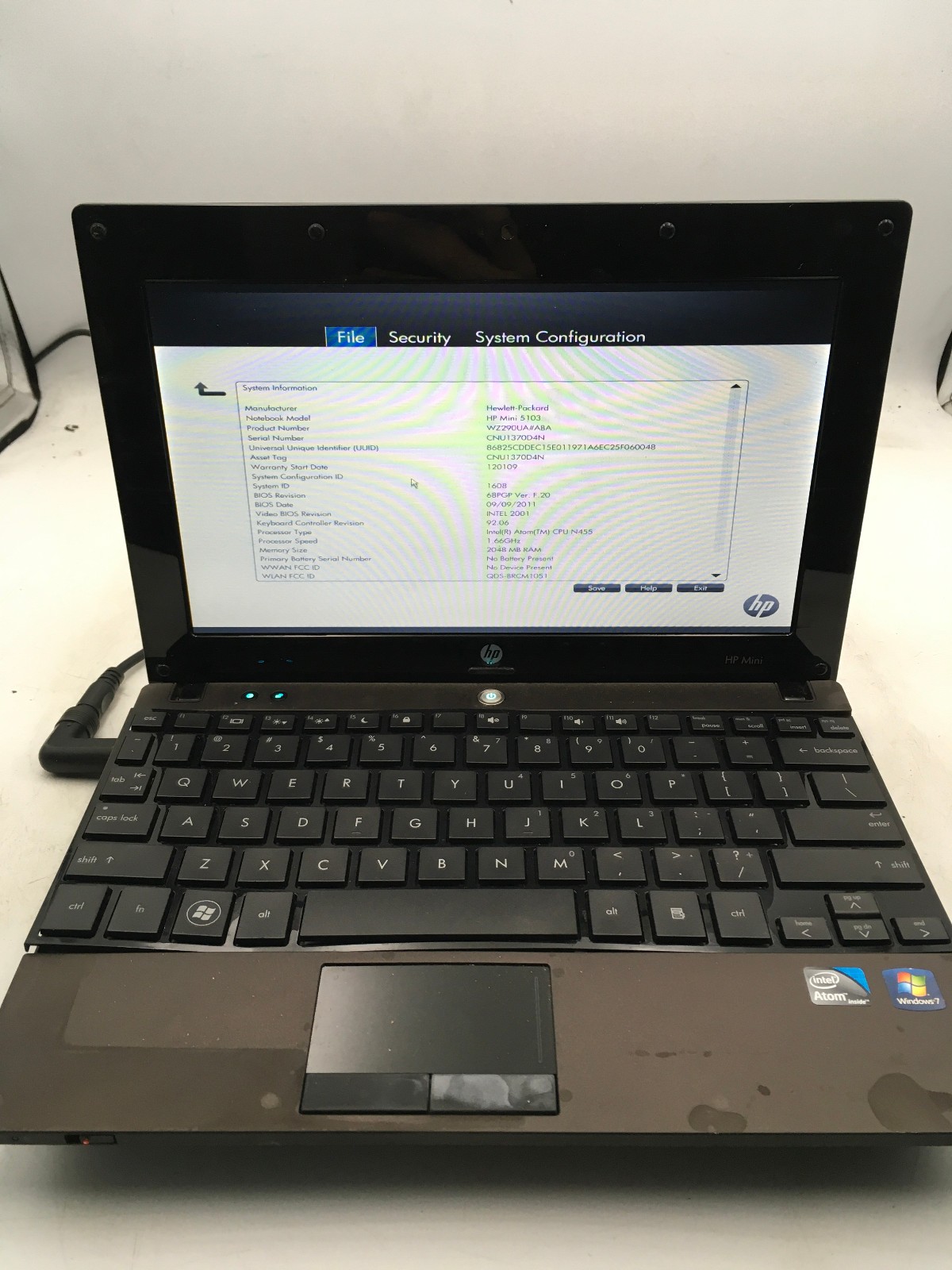 HP MINI 5103 – BOOTS TO BIOS – INTEL ATOM N455 – 2GB RAM – 10″ – READ DESC – BB