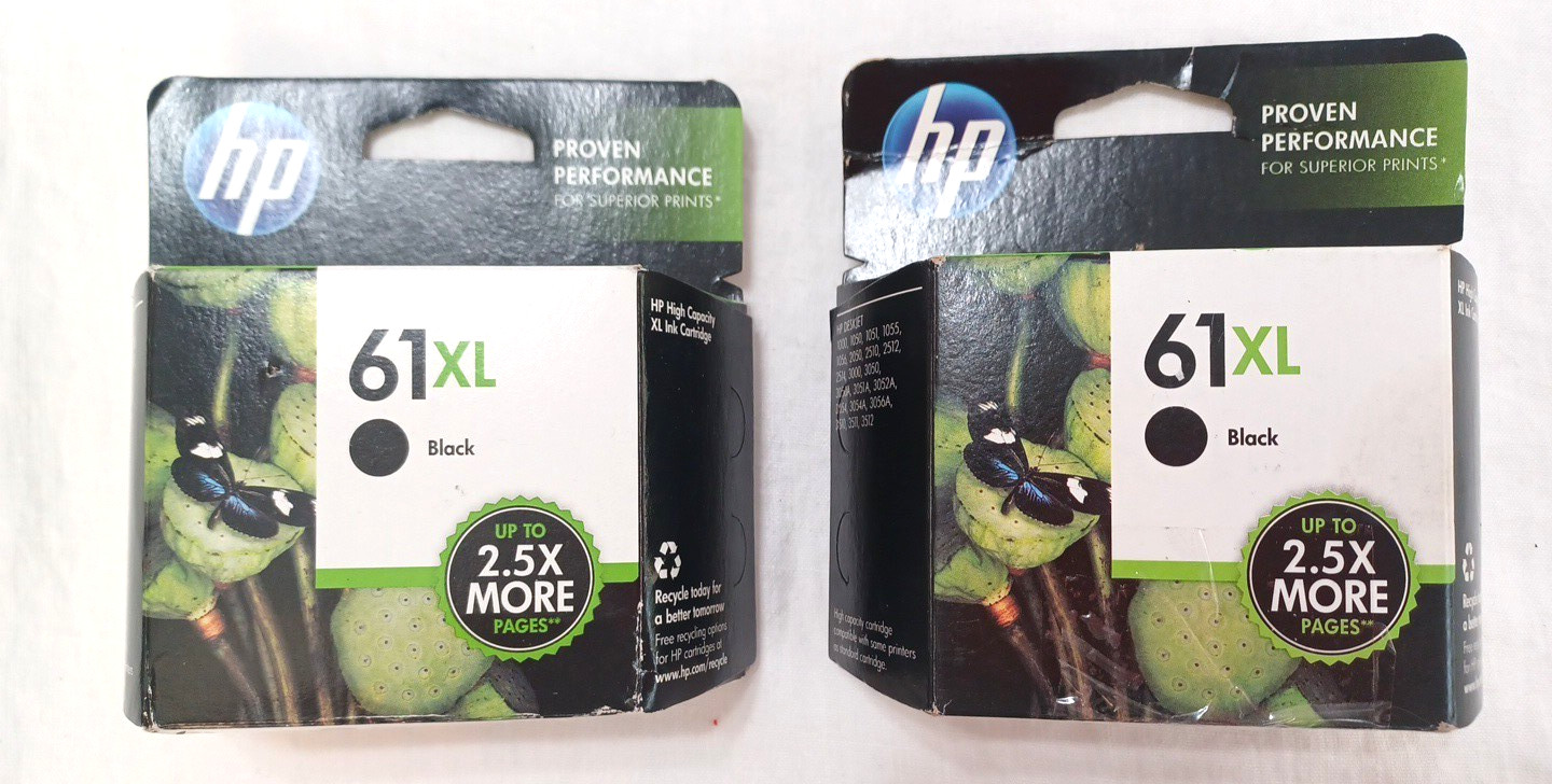 2 HP 61XL Black High Yield Ink Cartridge CH563WN Expired 7 2015 & 11 2014