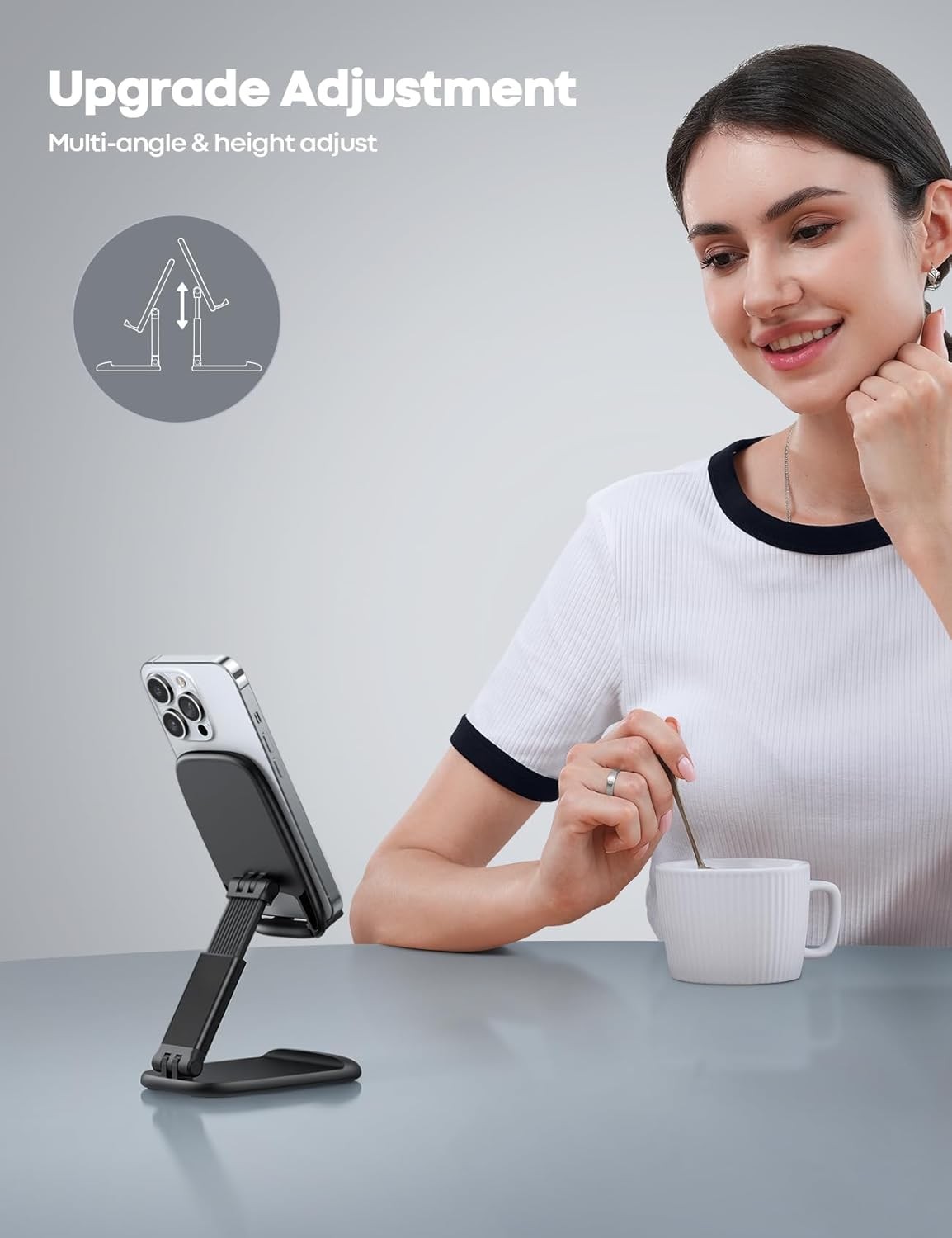 Lamicall Cell Phone Stand for Desk – [Height Adjustable] Foldable Mobile Phone H