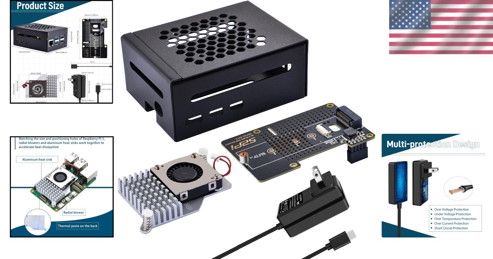 Versatile Metal Case with Active Cooling & M.2 NVMe Support for Raspberry Pi 5**