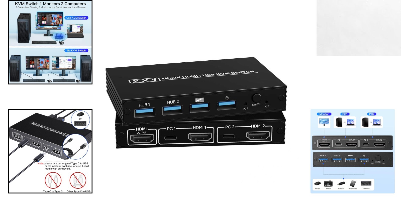 Plug and Play HDMI KVM Switch 1 Monitor for 2 Computers – USB 3.0 Enabled