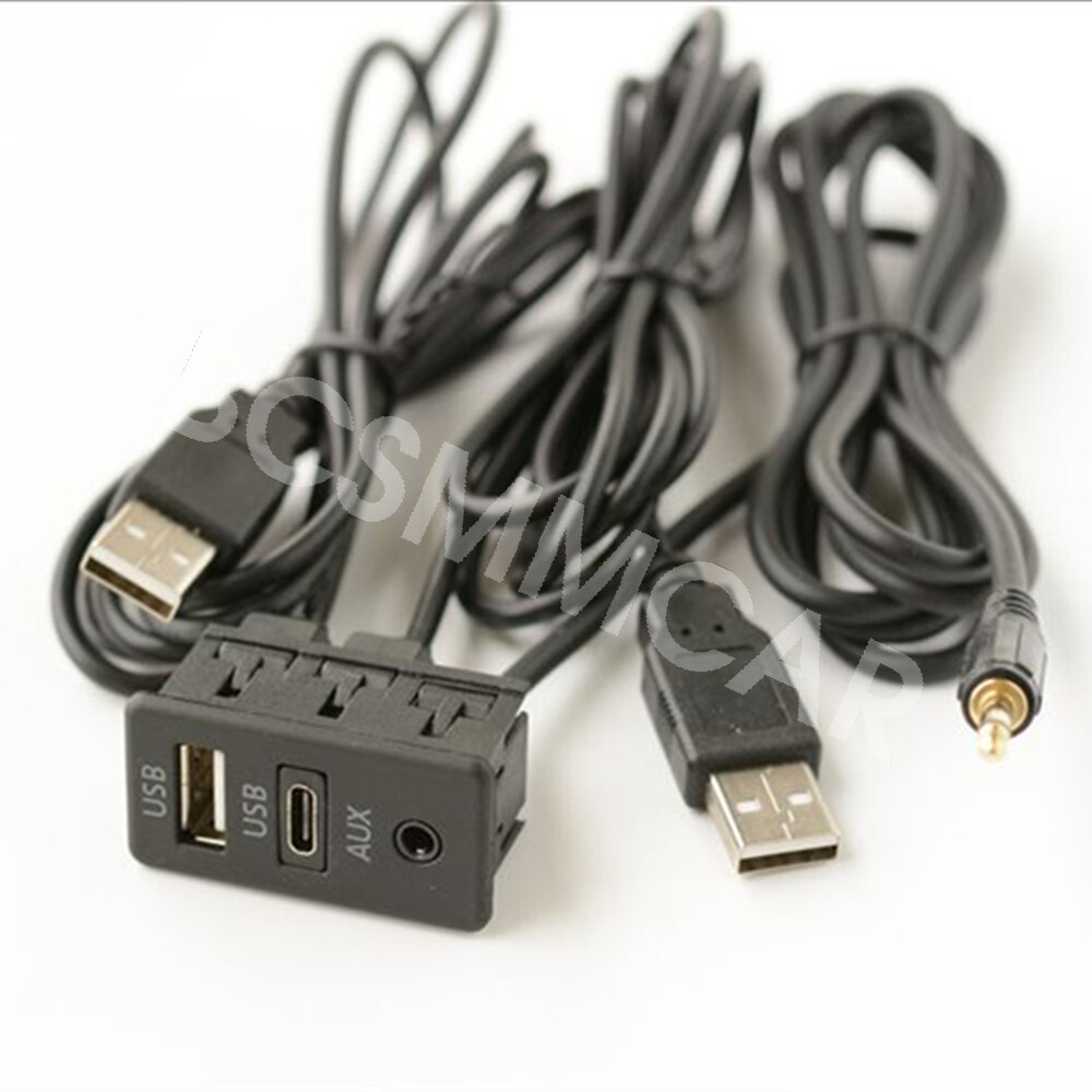 150cm Car Dash USB Port Panel Extension Cable Adapter Flush Mount AUX USB Type C