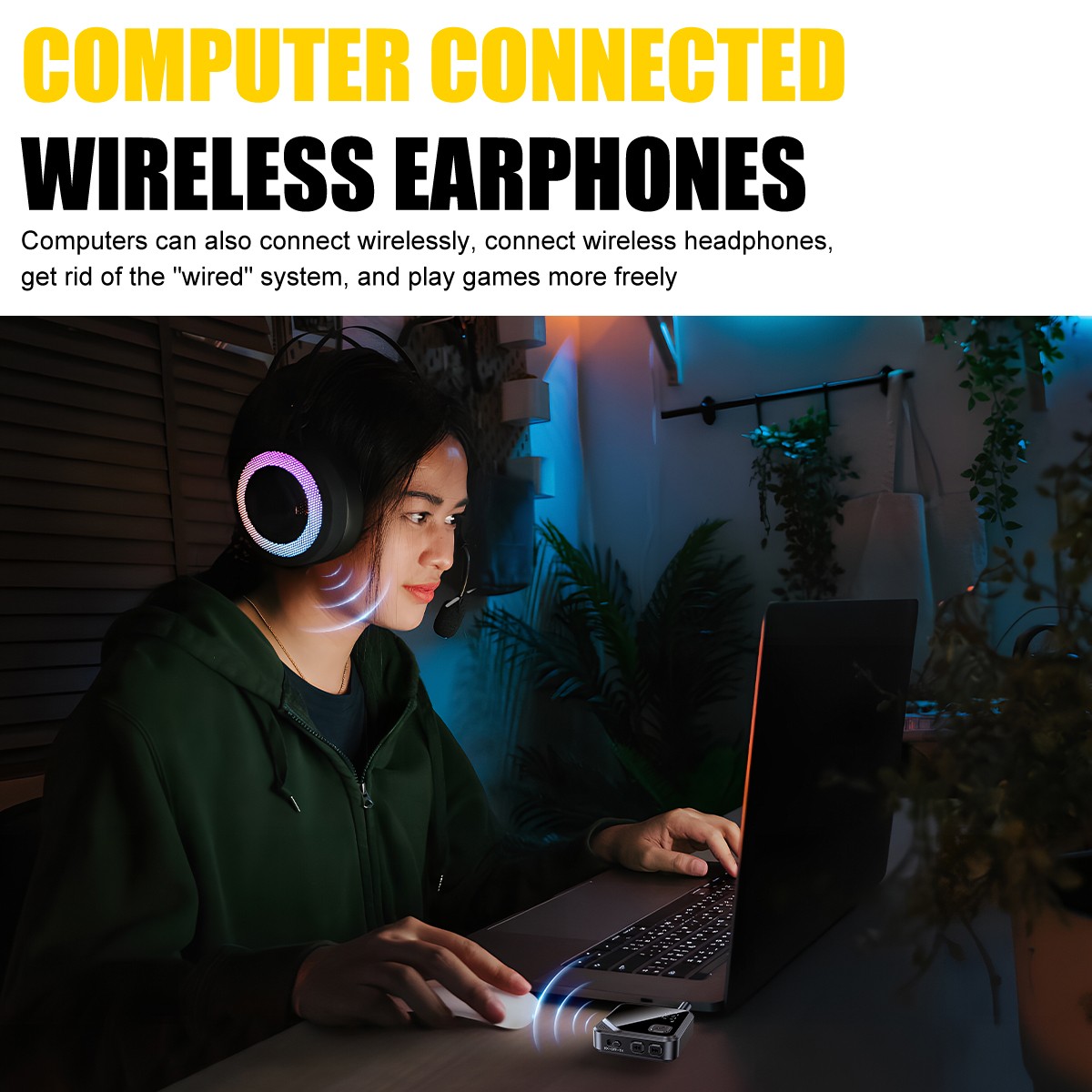 Bluetooth V5.4 Transmitter Receiver 2-IN-1 Wireless Audio 3.5mm Jack Aux Adapter