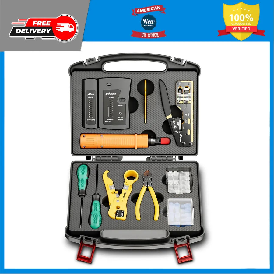 ZOERAX 11-in-1 Network Tool Kit RJ45 Crimper Tester Punch Down Stripper Cat6