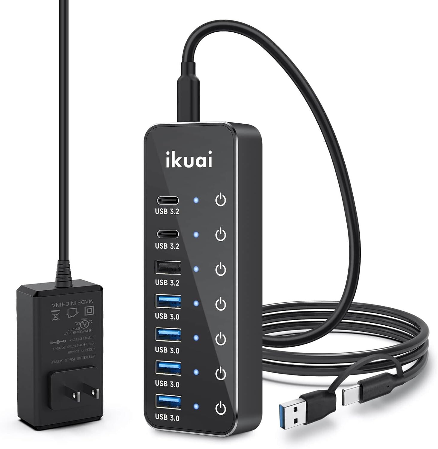 Powered USB Hub, ikuai 7-Port USB 3.2 / USB C Hub, with 3 10Gbps Data Ports (…