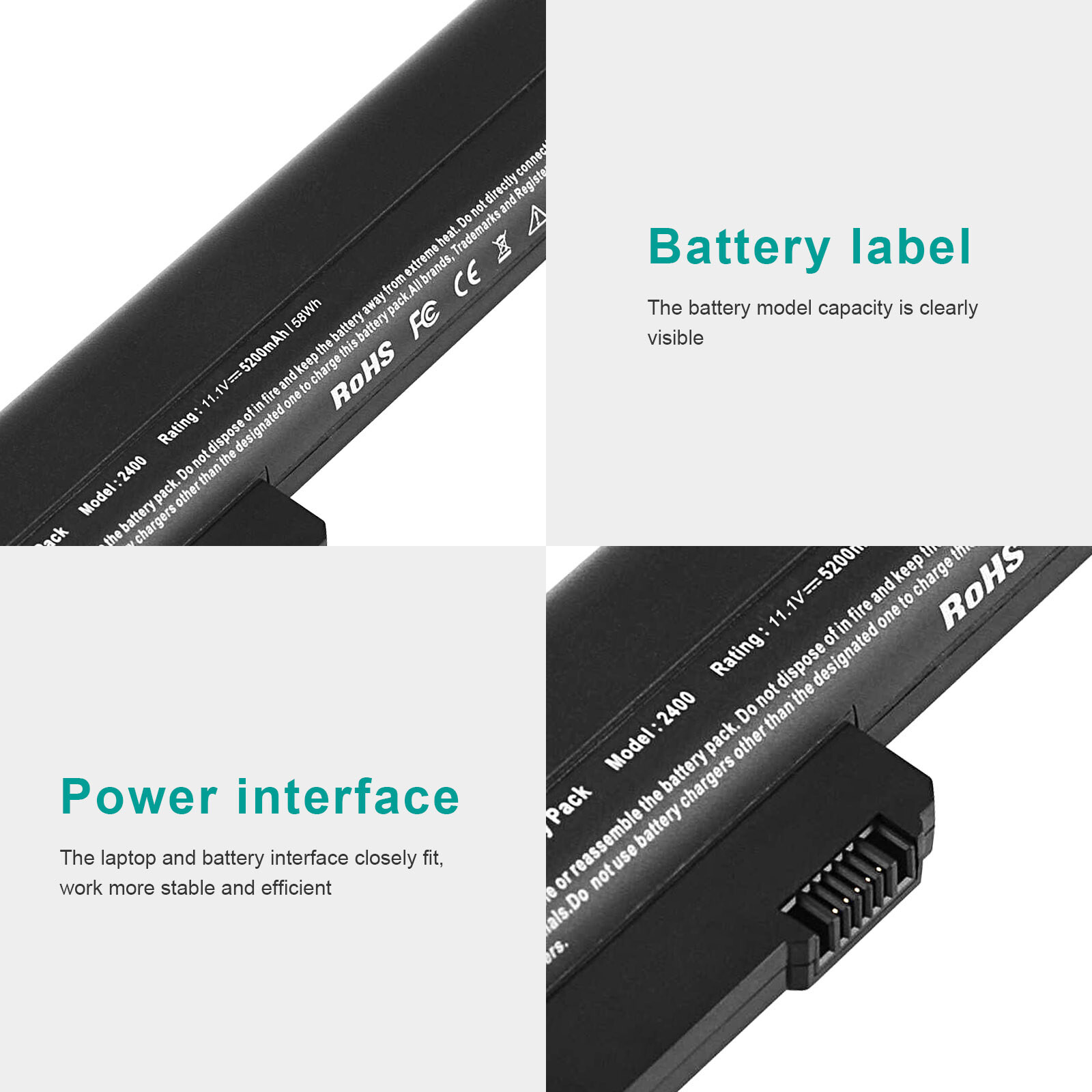 Battery for HP EliteBook 2530p 2540p NC2400 2533t HSTNN-FB22 EH767AA 5200mAh