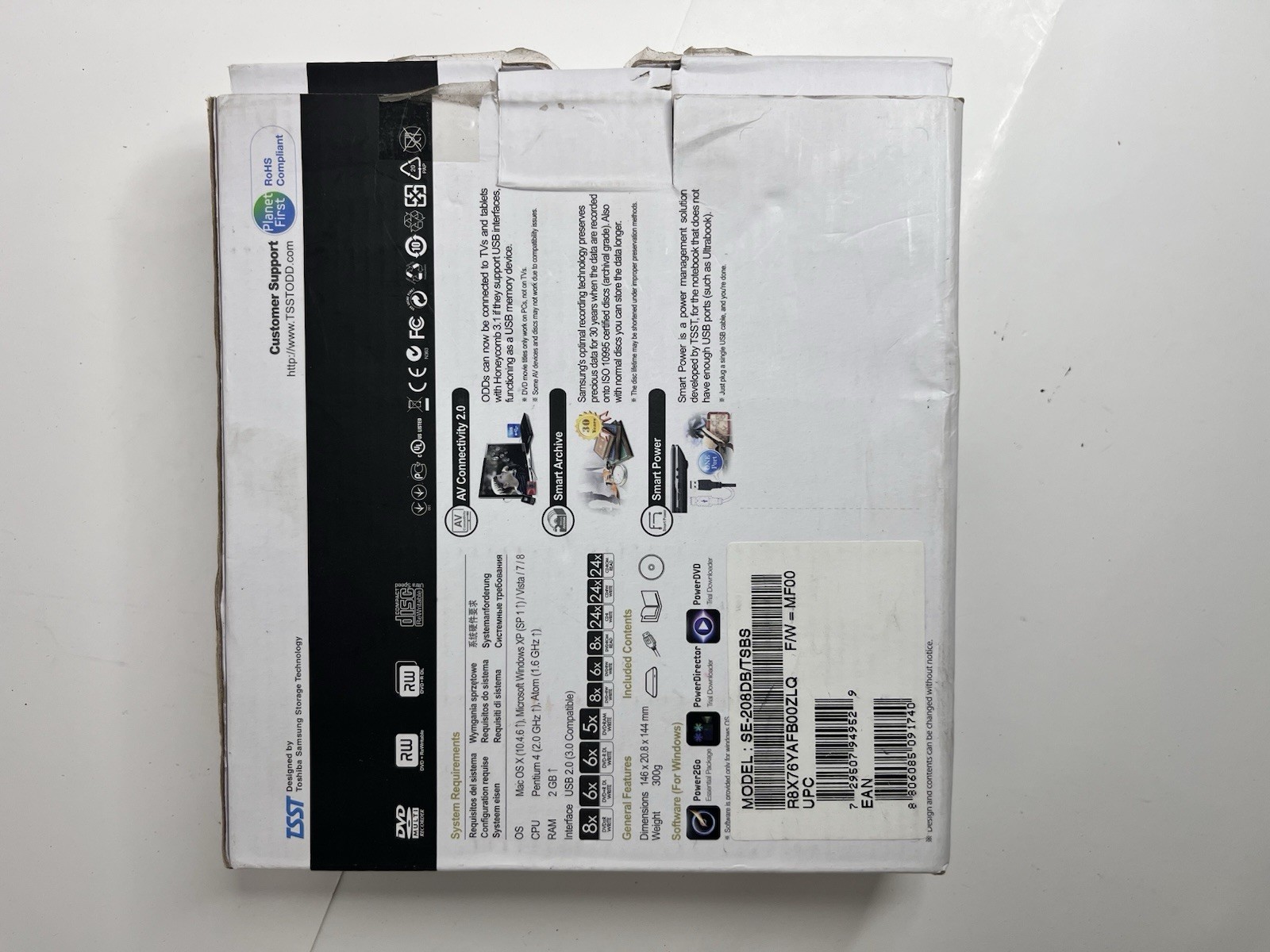 Samsung SE-208DB Portable DVD Writer USB 2.0 Black Windows Mac DVD/CD Slim