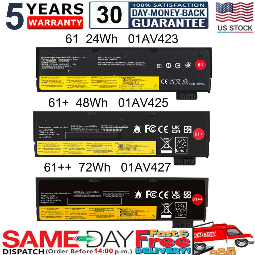✅For Lenovo 72Wh 61++ 01AV427 Battery ThinkPad T470 T480 T570 T580 P51s P52s