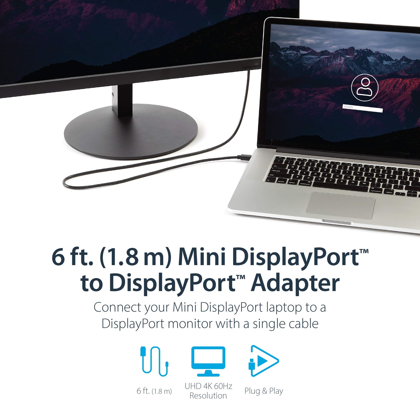 StarTech.com 6ft (2m) Mini DisplayPort to DisplayPort 1.2 Cable – 4K x 2K UHD