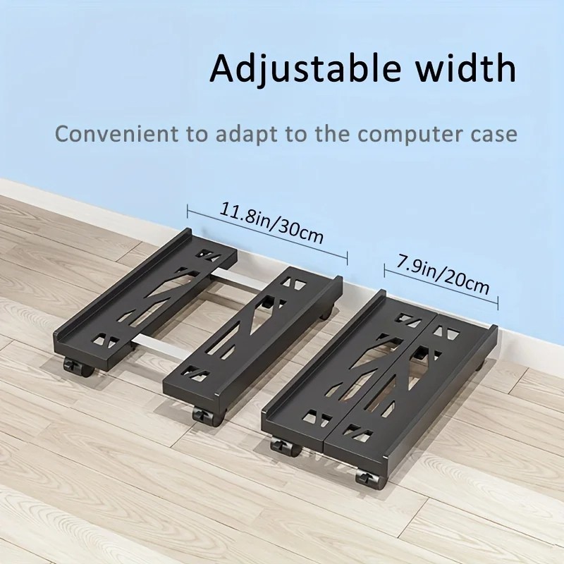 Adjustable Mobile CPU Stand PC Tower Holder with Wheels Under Desk