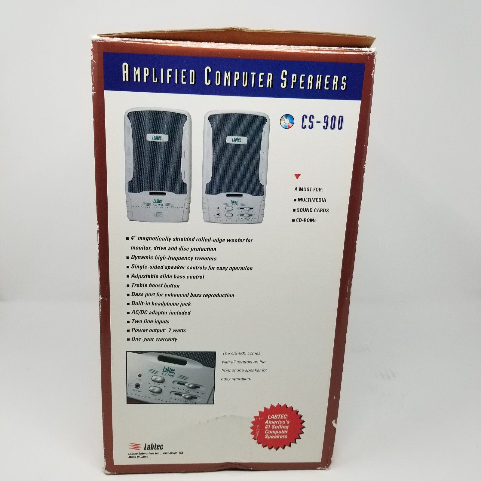 Vintage Labtec CS-900 Computer Speakers In Box w/ All Cables See Pics