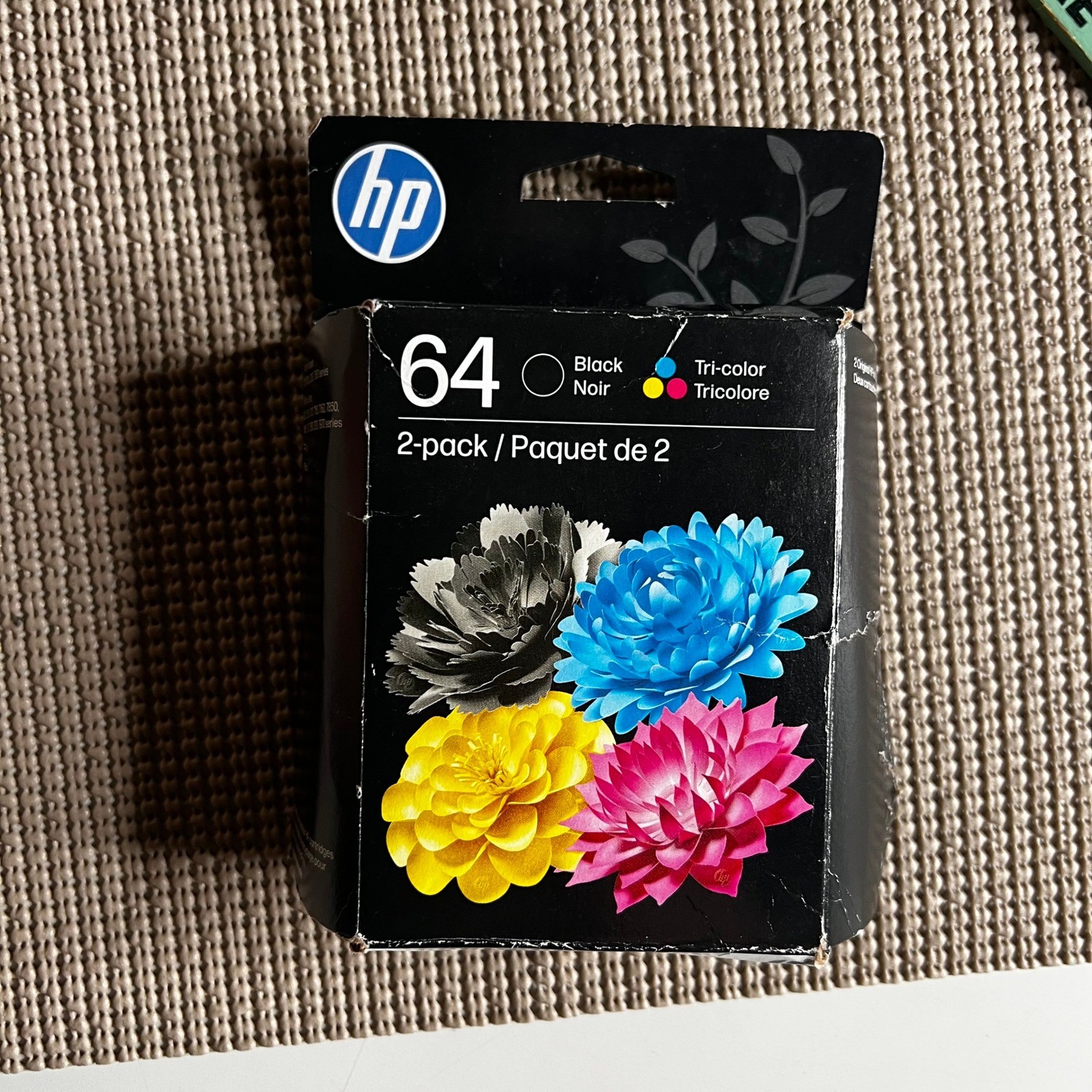 HP 64 Black and Tri-color Ink Cartridges 2-Pack N9J90AN Exp Sep 2027 NEW