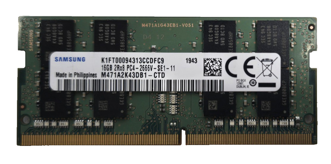 Samsung 16GB DDR4-2666 PC4-21300 2Rx8 SODIMM Memory M471A2K43DB1-CTD Laptop RAM