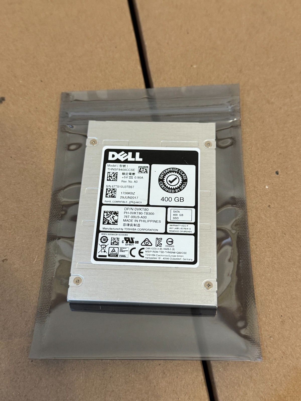 Dell 400GB THNSF8400CCSE SATA 6Gb/s 2.5″ SSD DP/N 0VKT80 VKT80 512e ENTERPRISE