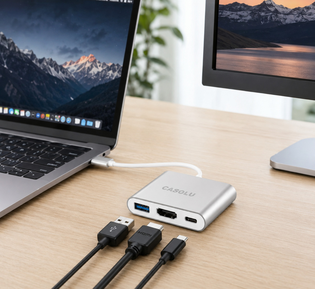 USB C to HDMI Adapter, 4K HDMI to USB-C Adapter with 60W PD & USB 3.0 Port Multi