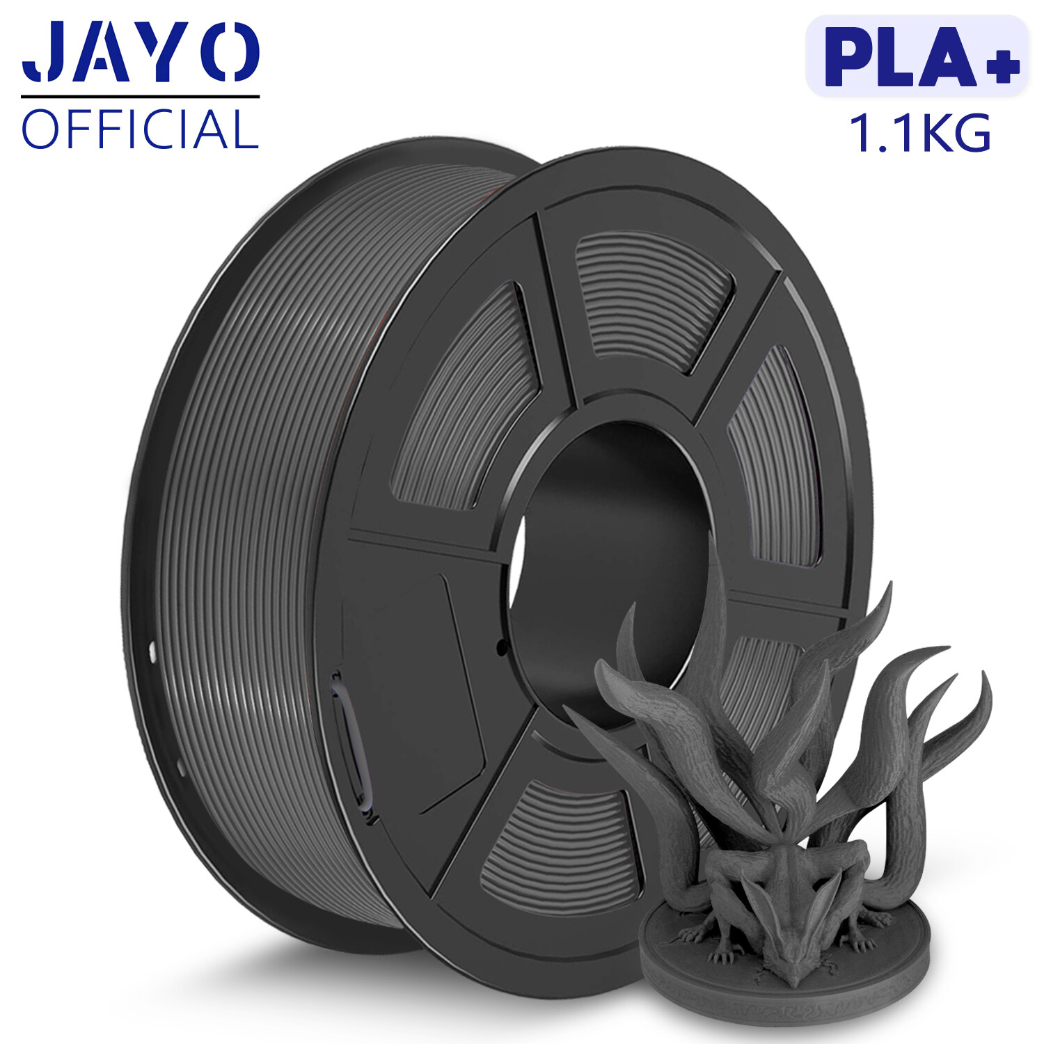 JAYO 1.75mm 1.1KG PLA+ Gray 3D Printer Filament Warping Free Neatly Wound Spool