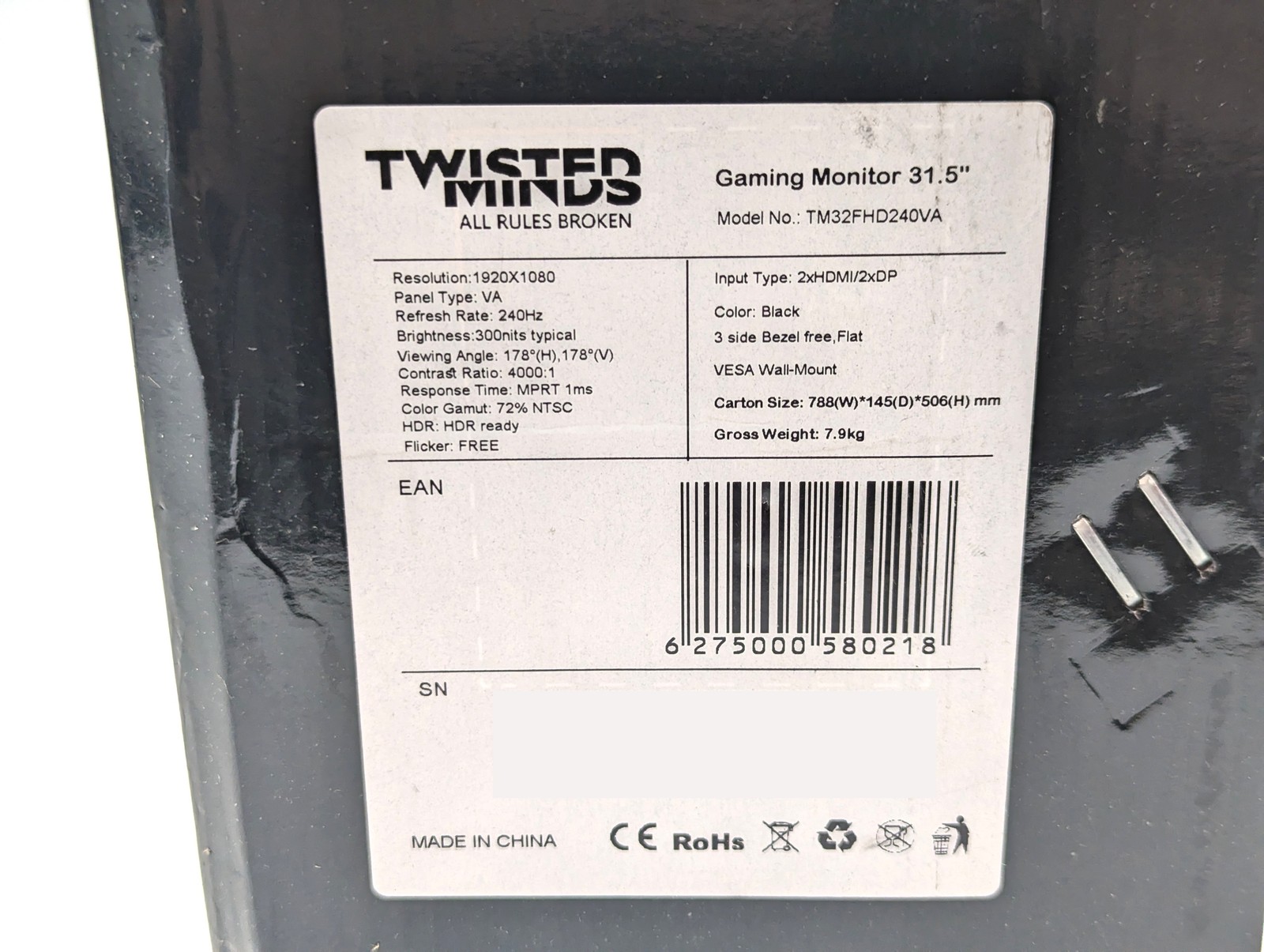 Twisted Minds TM32FHD240VA 32″ 1920 x 1080 240Hz 1ms VA LED Gaming Monitor