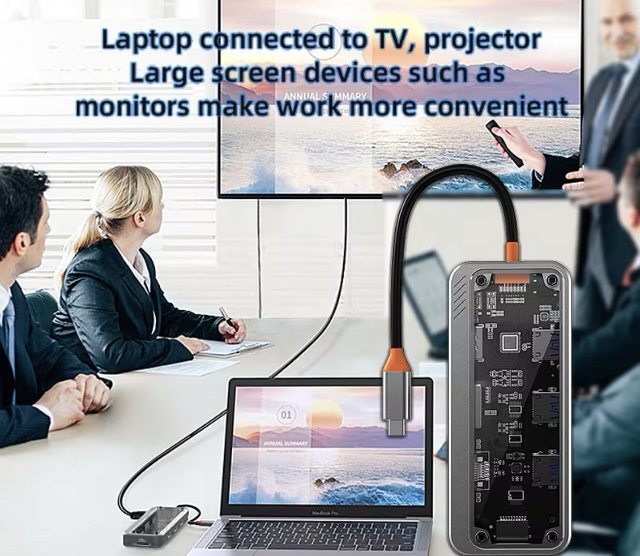 USB-C Hub with 4K HDTV And VGA Display, Featuring High-Speed USB And USB-C