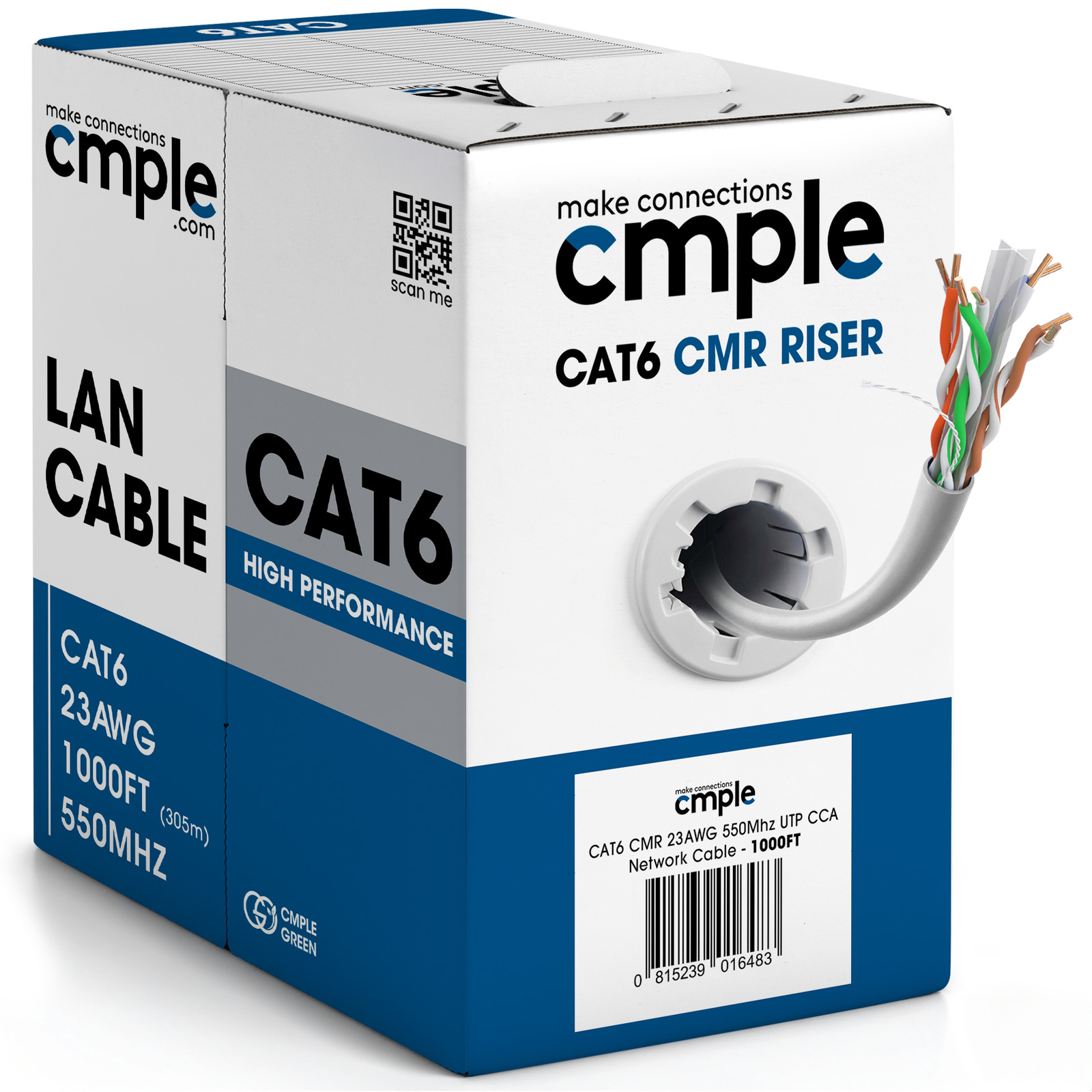 Cat6 Plenum Ethernet Cable 1000ft CMP 550MHz Solid Wire Bulk Ethernet LAN White