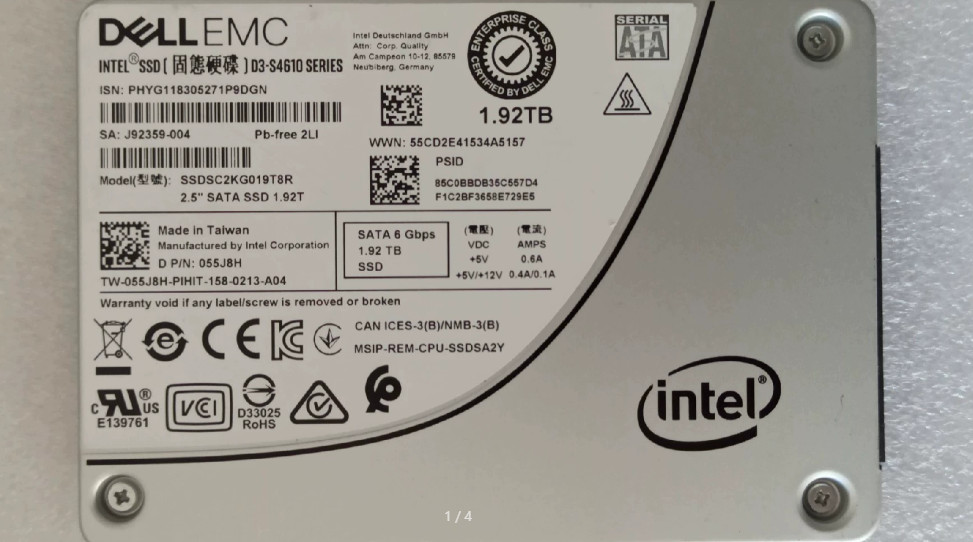 Dell EMC S4610 1.92T SATA SSD 055J8H SSD