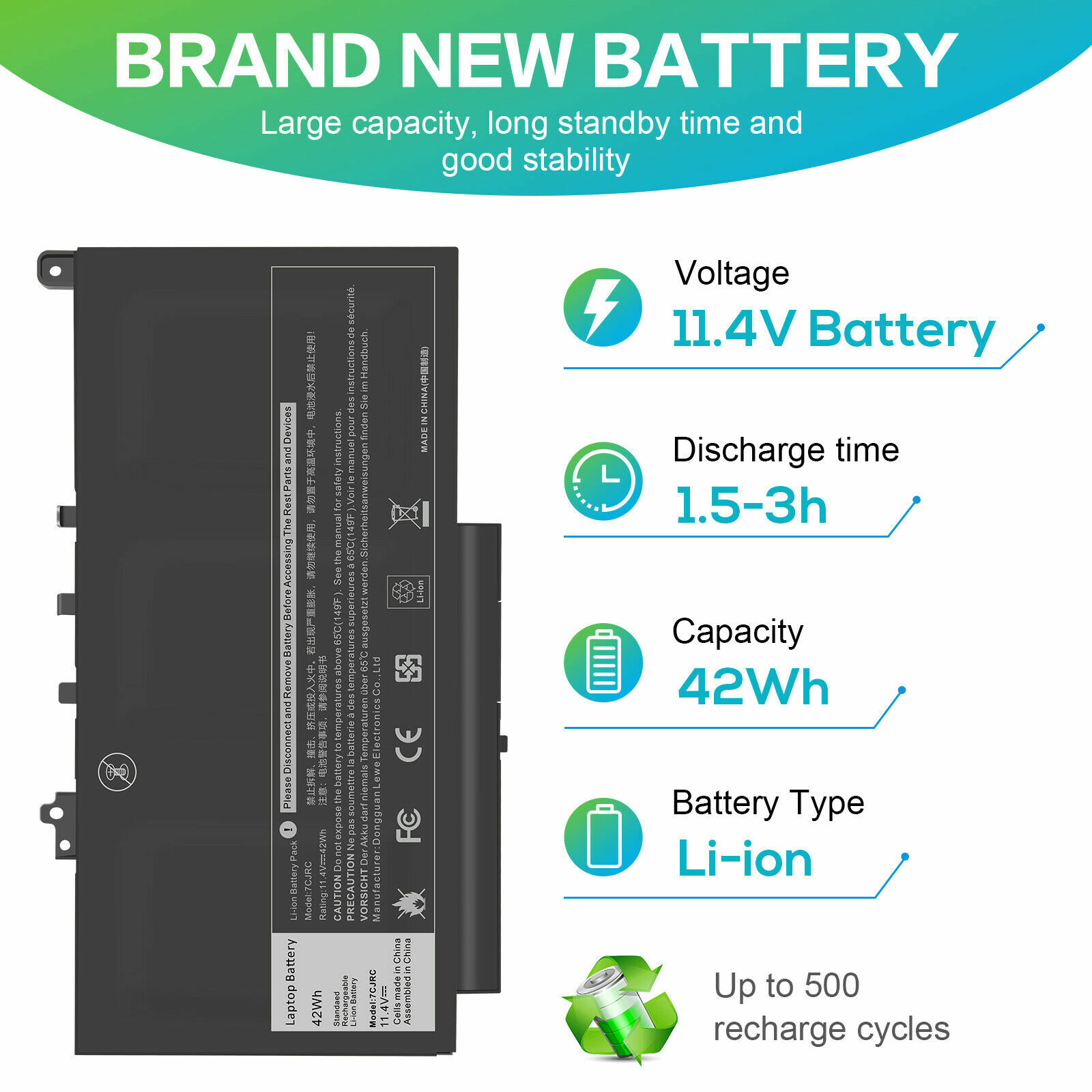7CJRC Laptop Battery for Dell Latitude E7270 E7470 21X15 579TY F1KTM V6VMN 42Wh