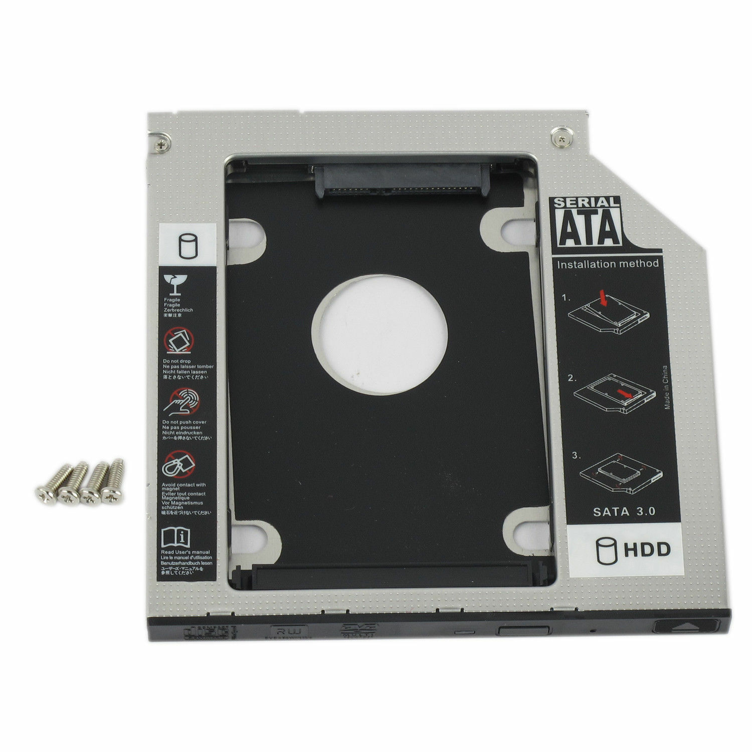 12.7mm Universal SATA 2nd HDD SSD Hard Drive Caddy For CD/DVD-ROM Optical Bay US