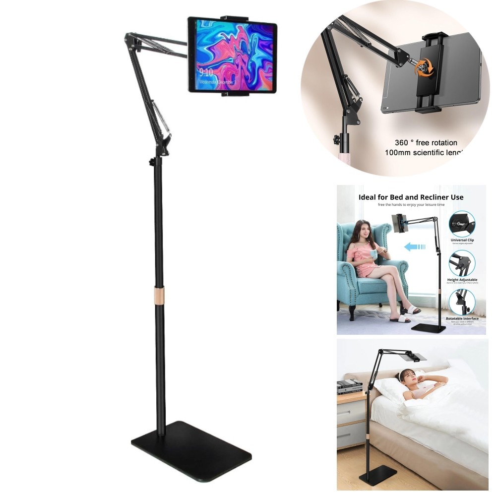 Universal 360° Tablet Holder Floor Stand Clamp Adjustable for 4-17″ Phone iPad