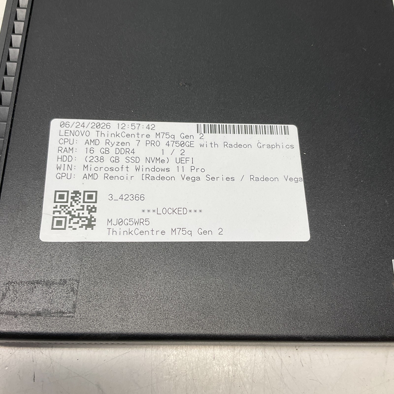 Lenovo ThinkCentre M75q Gen 2 Ryzen 7 4750GE 16GB RAM 256GB SSD Win 11 Pro BIOS