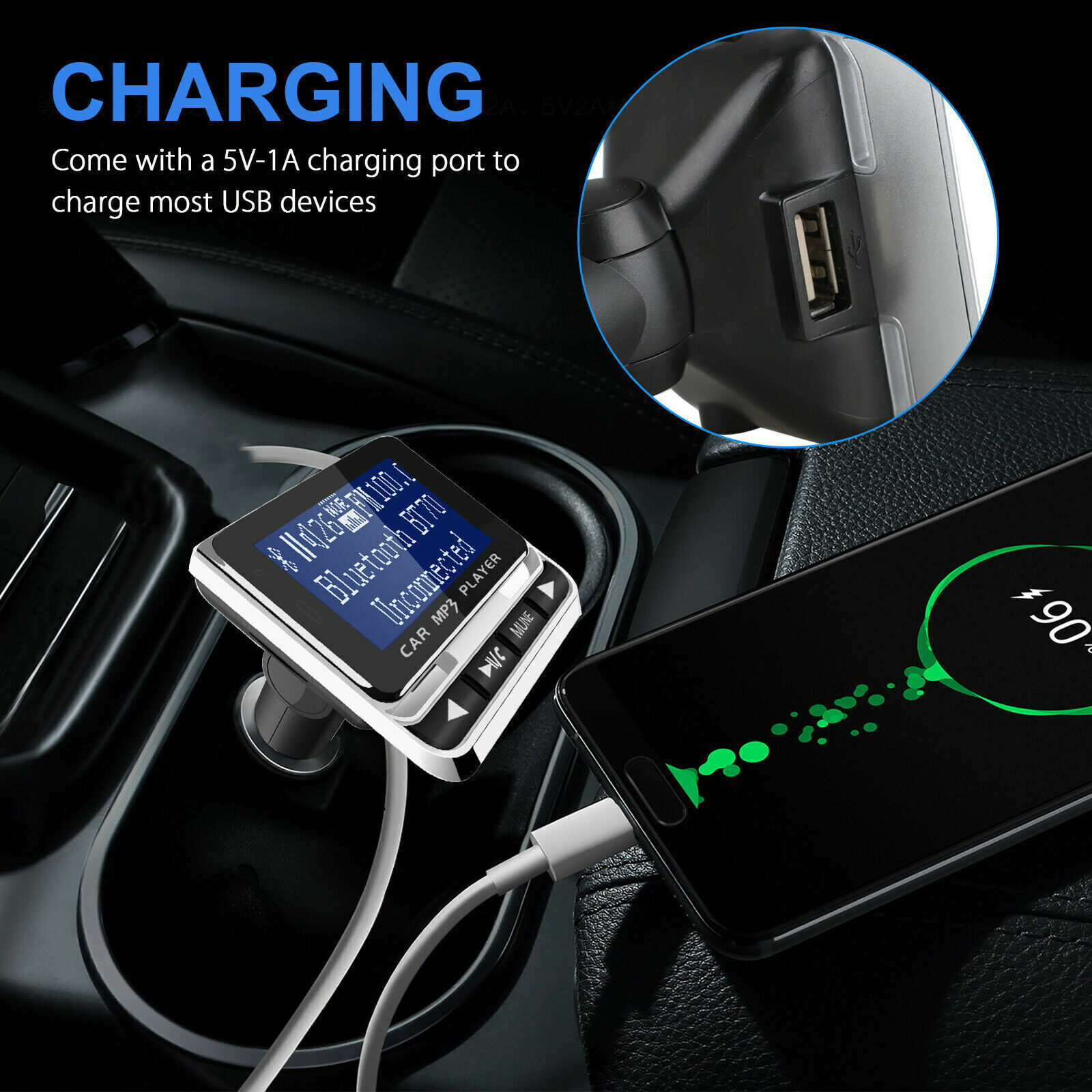 Bluetooth 5.0 Wireless Car FM Transmitter USB Charger Aux Adapter MP3 Hands-free