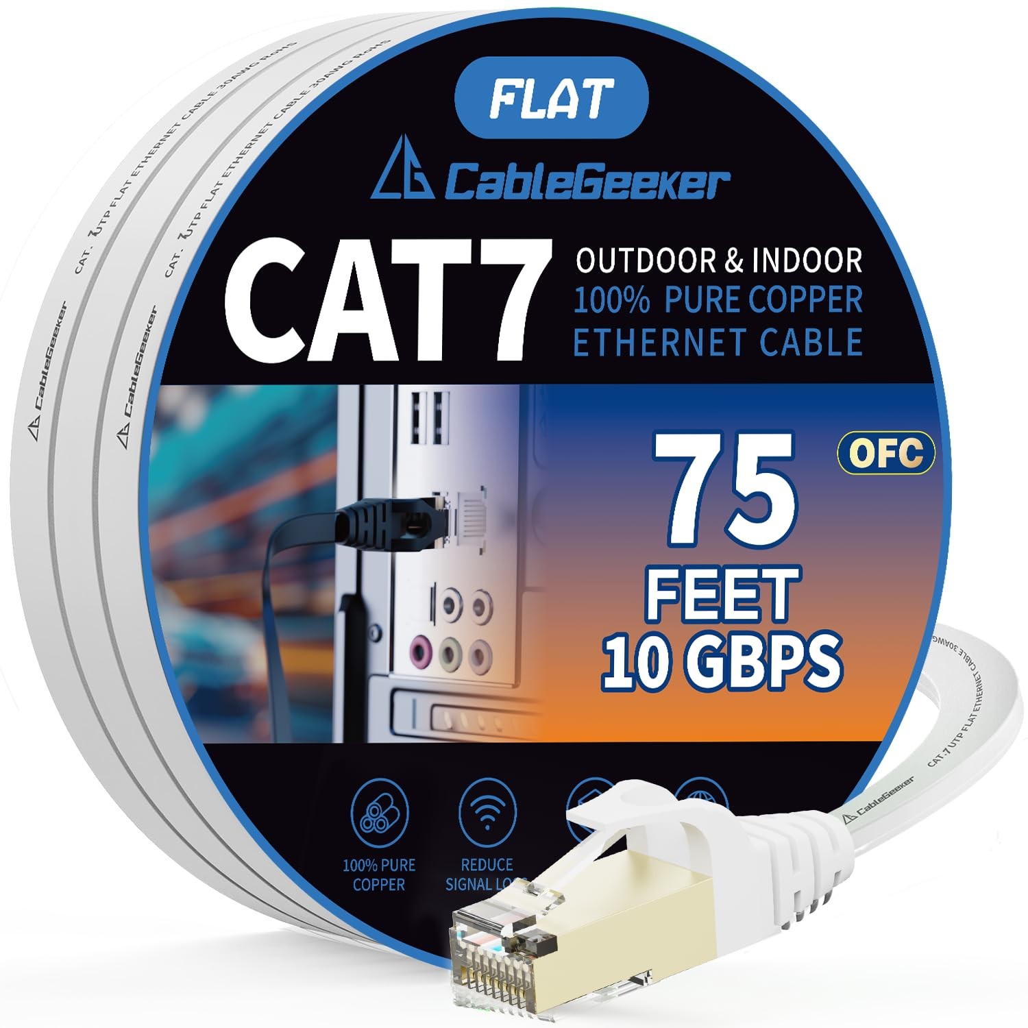 Cat 7 Ethernet Cable 75ft Shielded,Flat Ethernet Patch Cables High Speed Int…