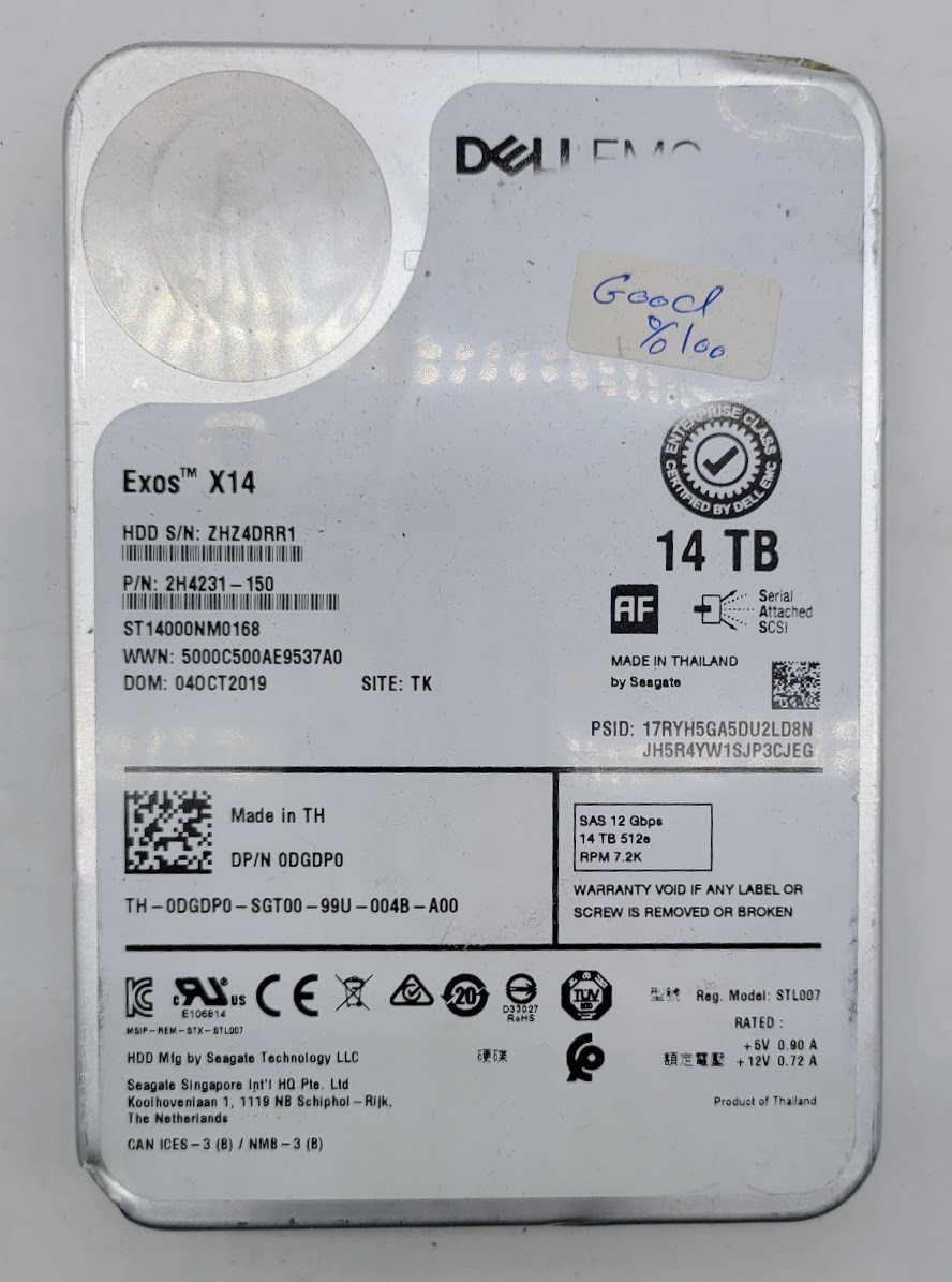Dell Seagate Exos X14 14TB Enterprise SAS 12Gb/s 7.2K RPM SAS Hard Drive