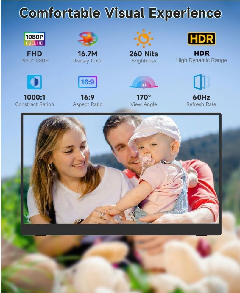 Portable Ultra-Light 15.6″ Extended Laptop Monitor 1080P FHD w/Built-in Speakers