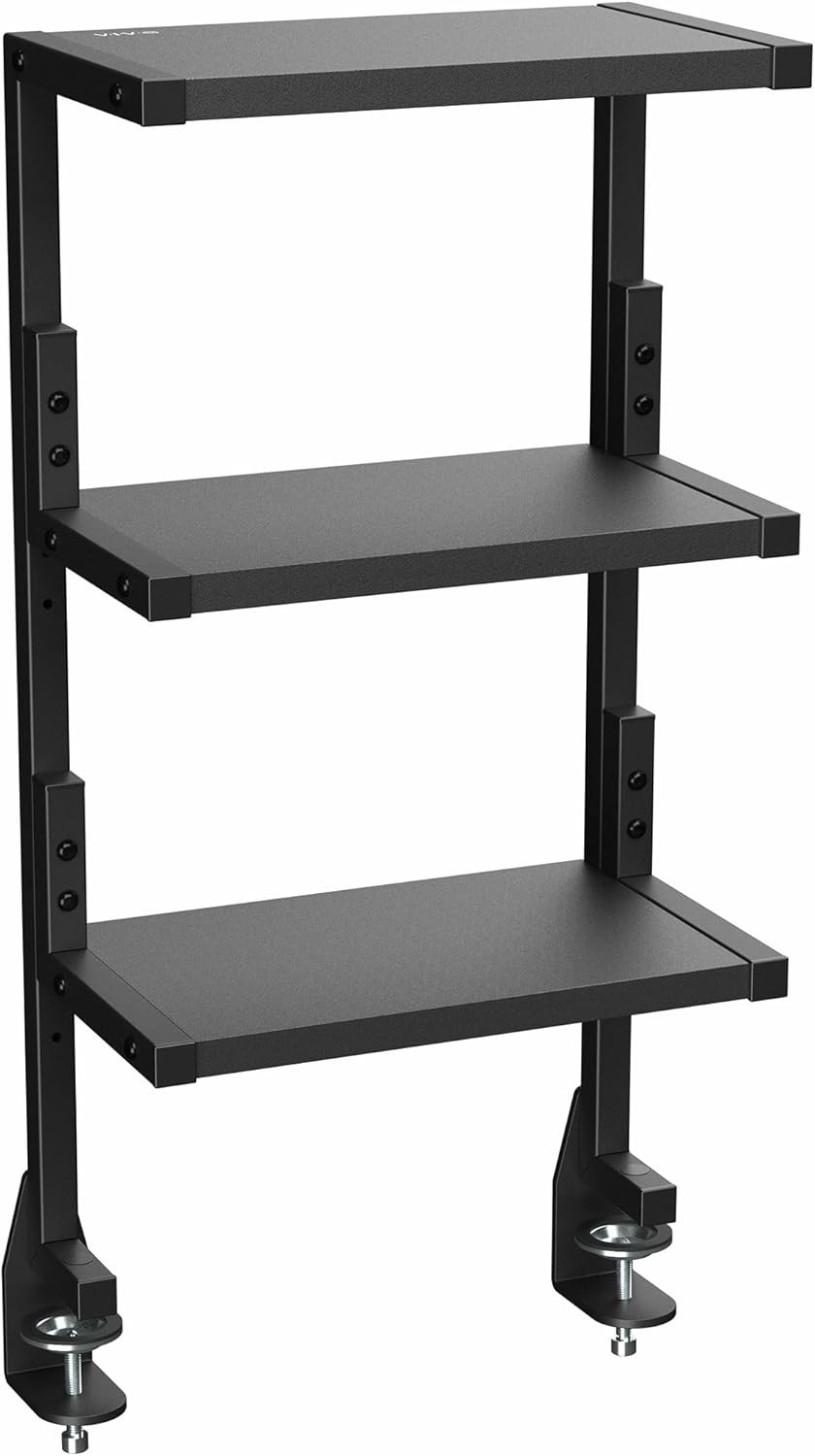 Clamp-on 13 inch Above/Below Desk 3-Tier Shelving Unit Table Accessories Gaming