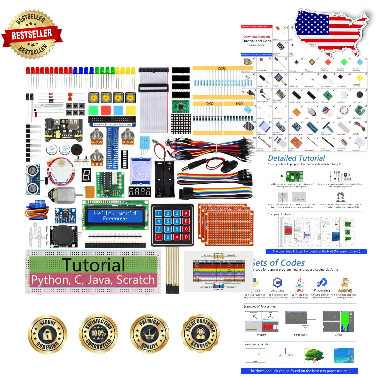 Raspberry Pi 5 4 B 3 B+ 223 Pcs Ultimate Starter Kit 128 Projects 962pg Tutorial
