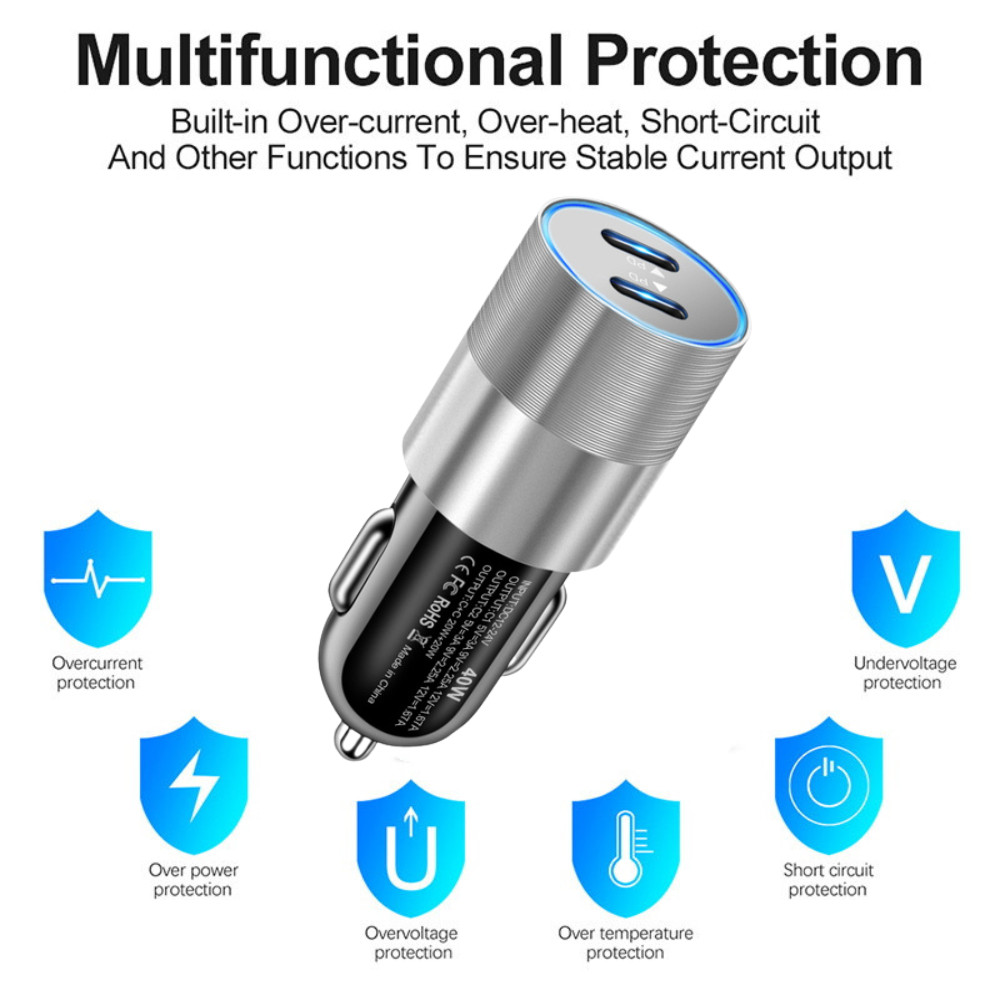 New USB-C Fast Car Charger For iPhone 15 14 13 12 11 Pro Max Samsung 40W Adapter