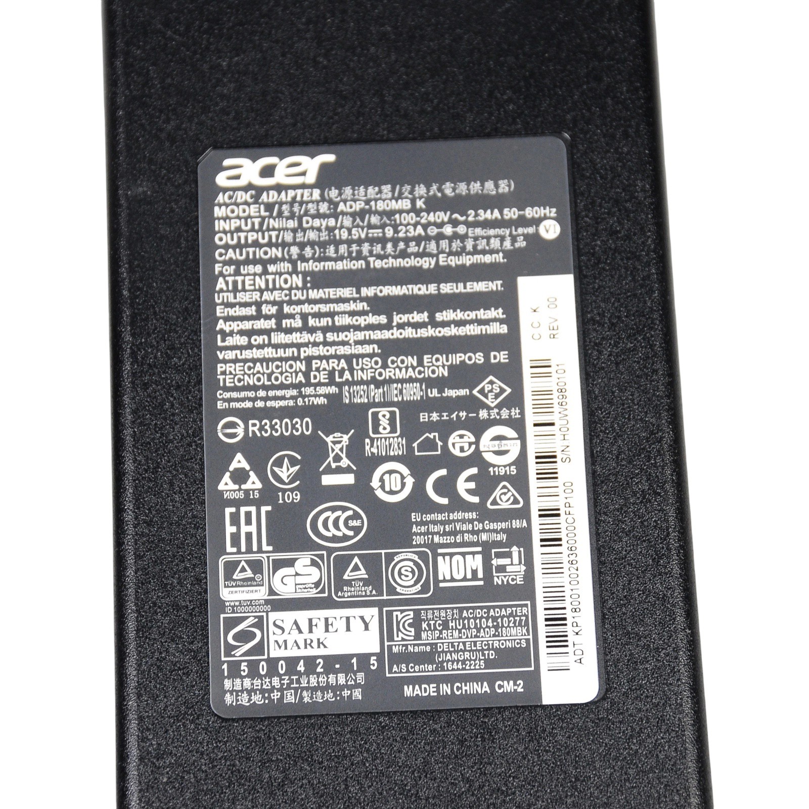 For Acer Nitro 5 AN517-54 180W Charger ADP-180TB F 5.5×1.7mm Power Cord