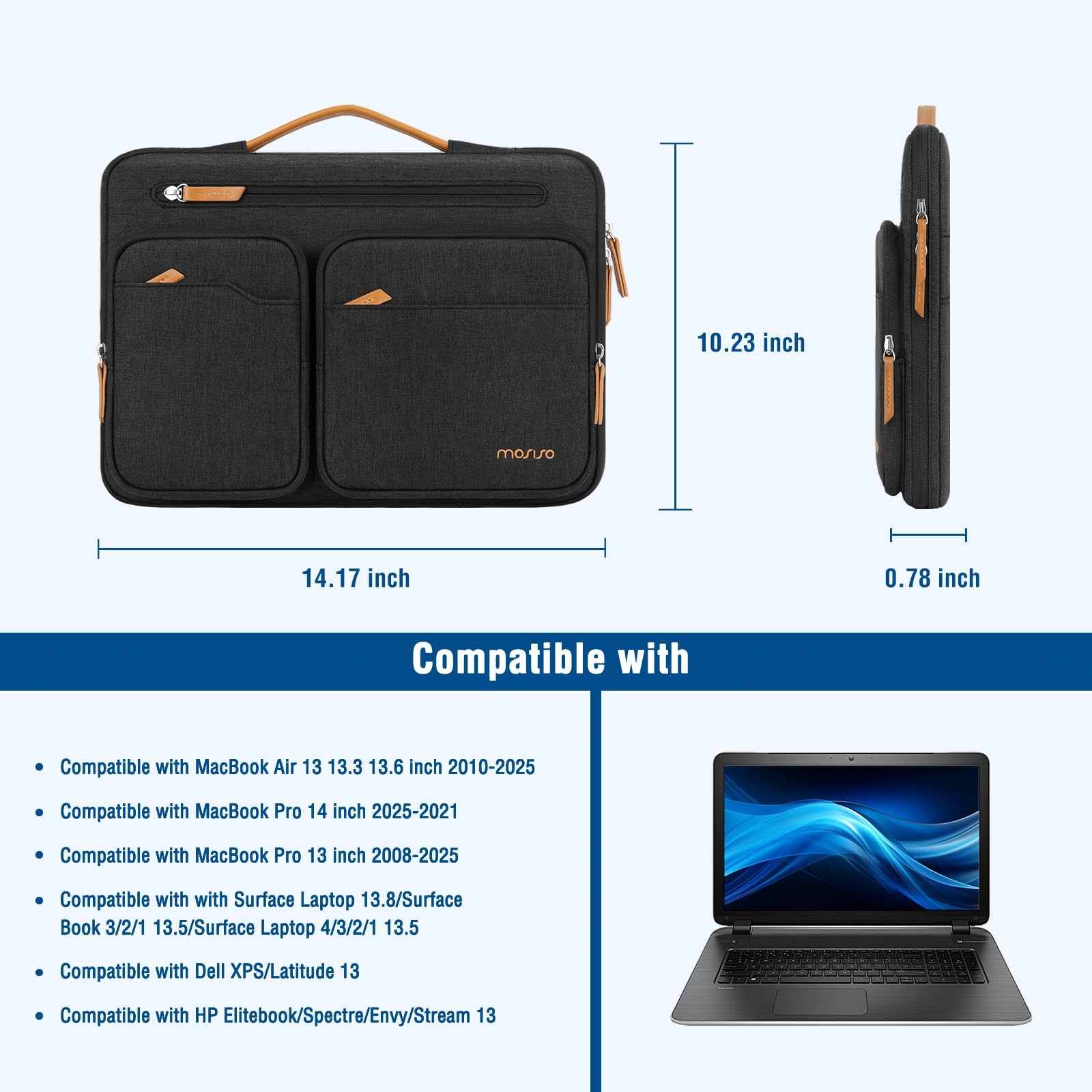 MOSISO 360 Protective Laptop Case 13.3 13.38 x 9.44 x 0.78 inches, Black