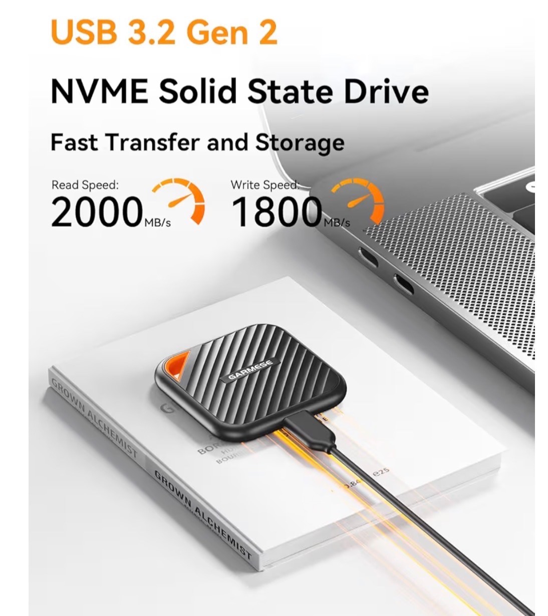 1TB External SSD Up to 2000MB/s, USB 3.2 Gen 2×2 Portable SSD External Solid Sta
