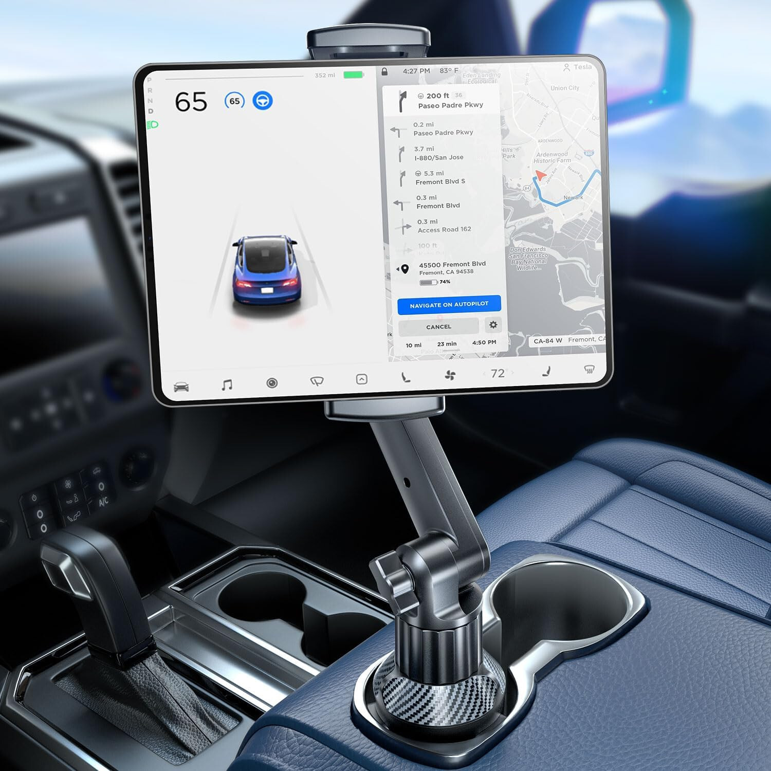 eSamcore Cup Holder Car Mount Thick Tablet Case Z Fold Rotate Large Clamp Black