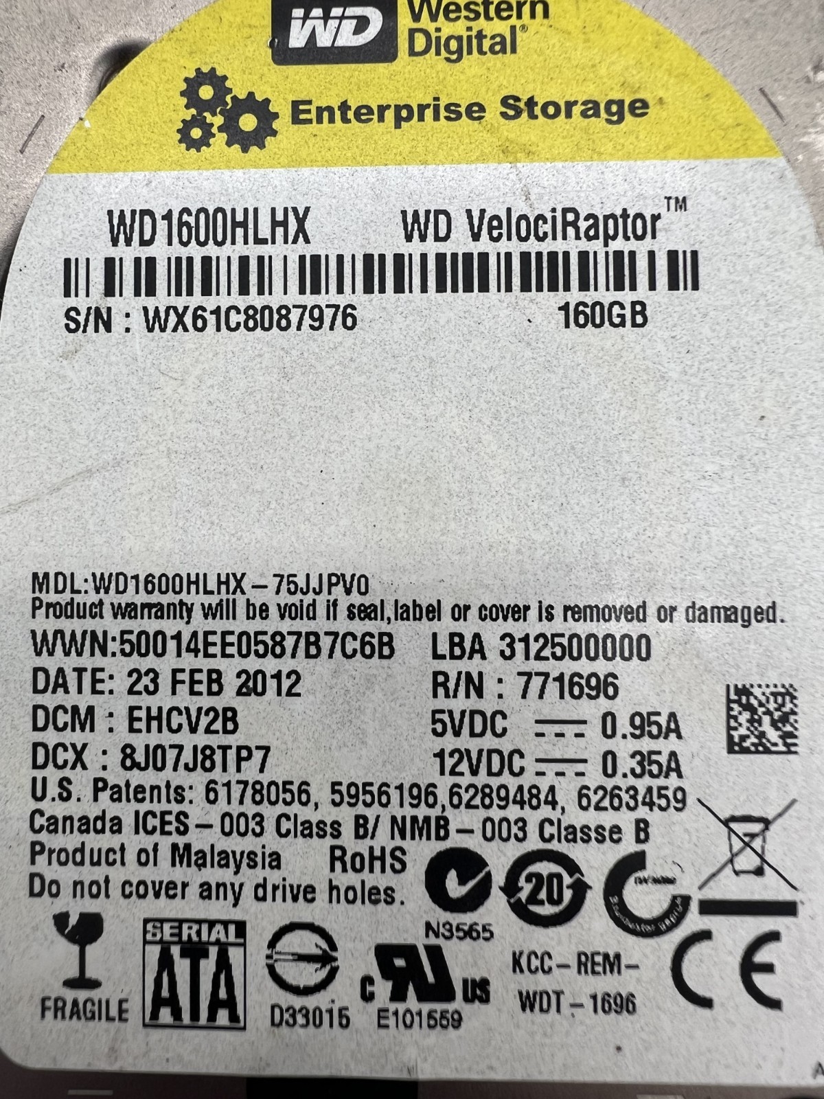 Western Digital VelociRaptor WD1600HLHX 160GB 2.5″ SATA HDD 10K RPM Tested