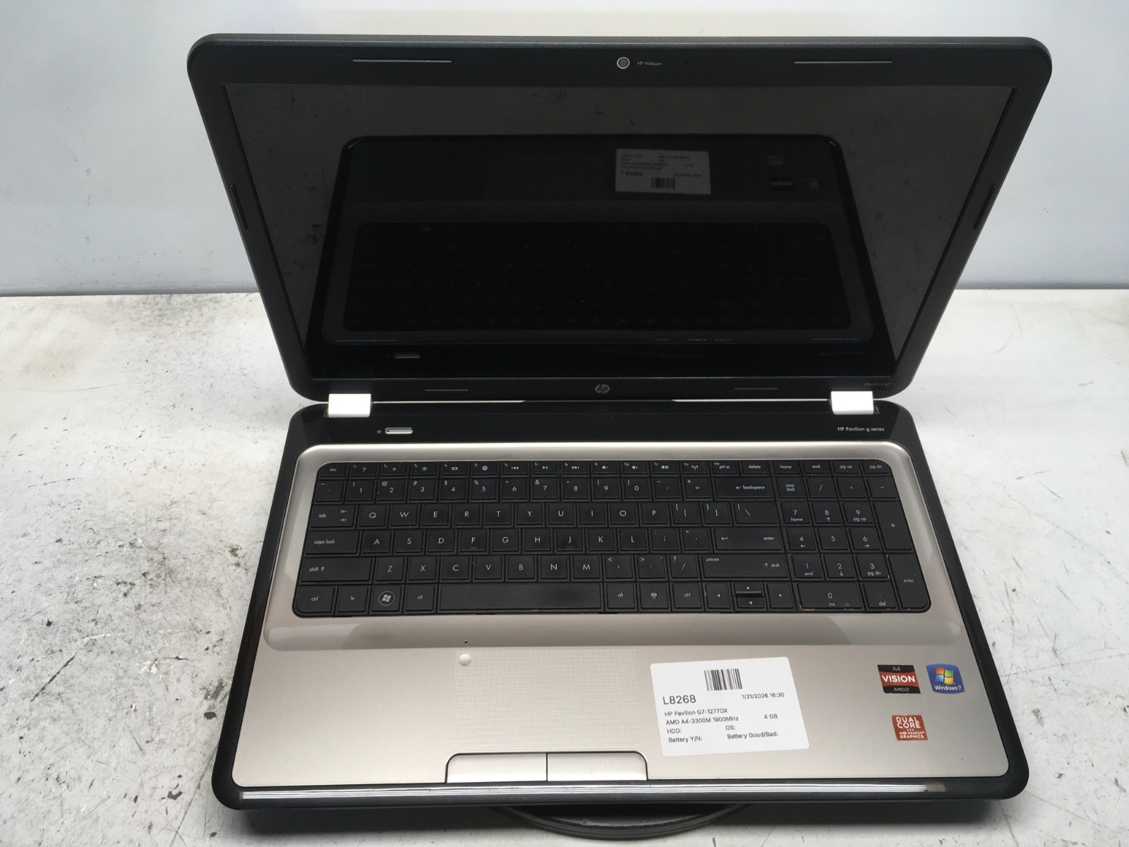 HP Pavilion G7-1277DX AMD A4-3300M 1900MHz 4 GB NO HDD