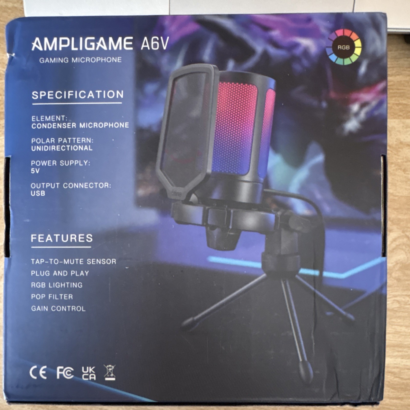 FIFINE Ampligame A6V USB Gaming Microphone RGB Lighting Pop Filter