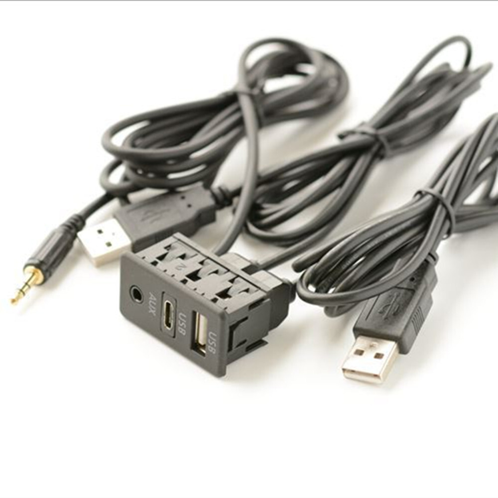 Dash AUX Flush Panel Mount Extension Cable Adapter 2 USB Port For Car Truck SUV