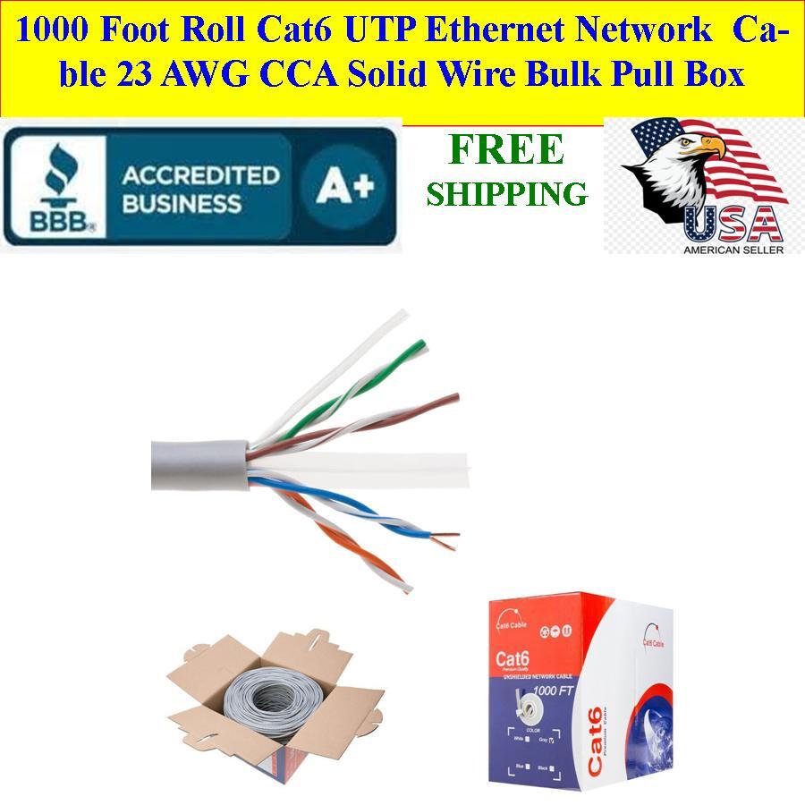 CAT6 UTP 1000 Ft Bulk Roll Ethernet Network Cable 23AWG CCA Solid Wire GRAY