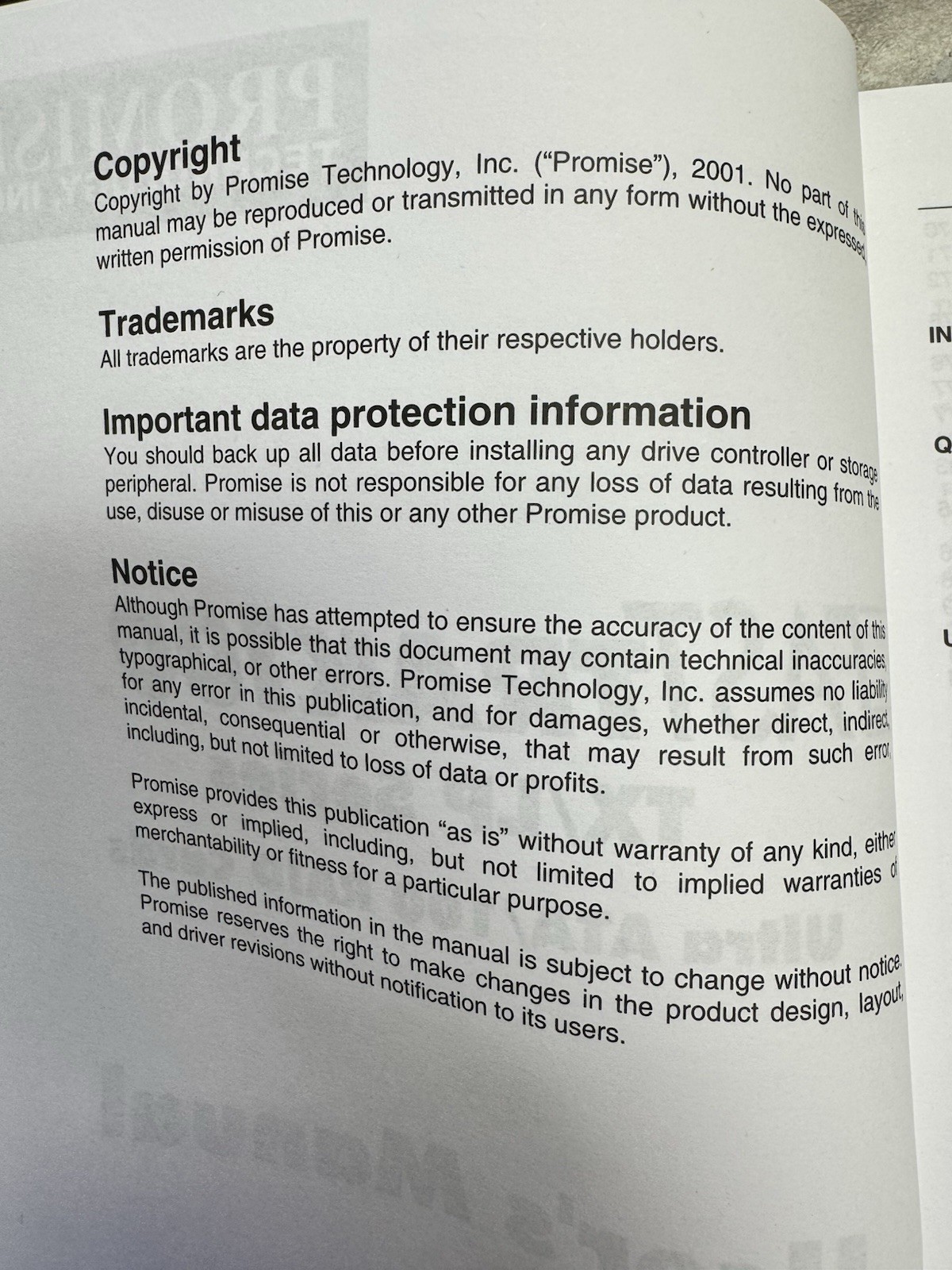 Promise Technology FastTrak100 TX/LP Ultra ATA/100 RAID User Manual Vintage MPN