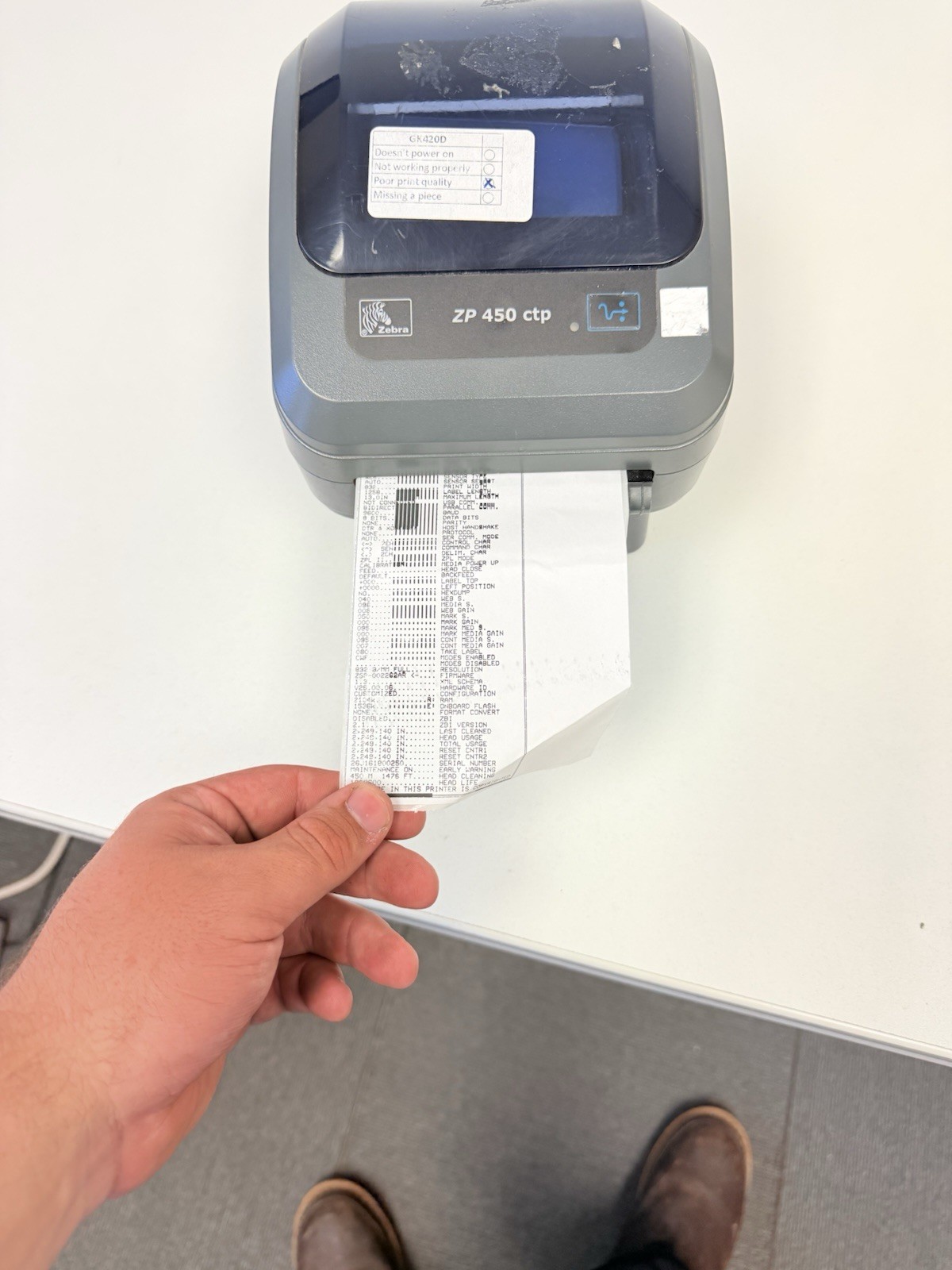 Zebra ZP 450 CTP Direct Thermal Label Printer POWER TESTED ONLY Parts Only
