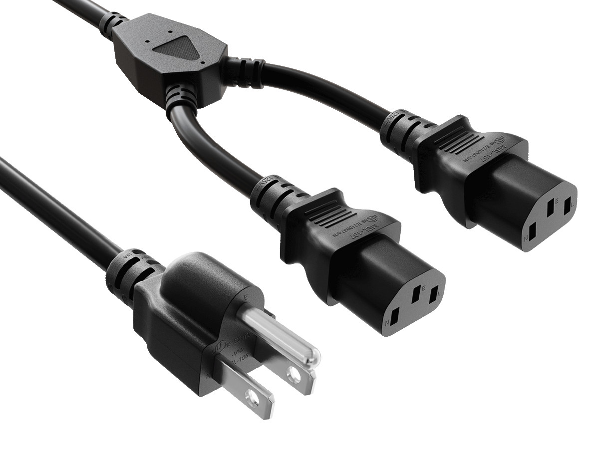 3ft NEMA 5-15P to Dual C13 Universal Power Cord Splitter Cable, 18 AWG, 10A/1…