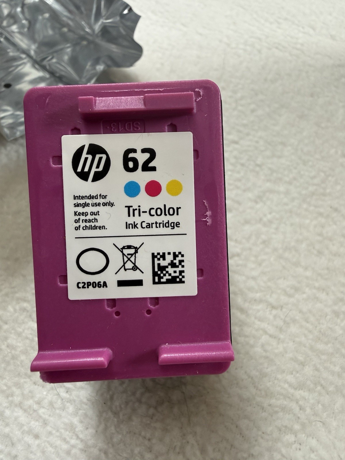 HP 62 Tri Color Ink Lot Of 2 Exp 1/25 Open Package NO BLACK Sealed Ink Wells